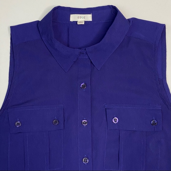 EDGE Royal Blue Button Up Sleeveless Blouse S - Picture 4 of 9